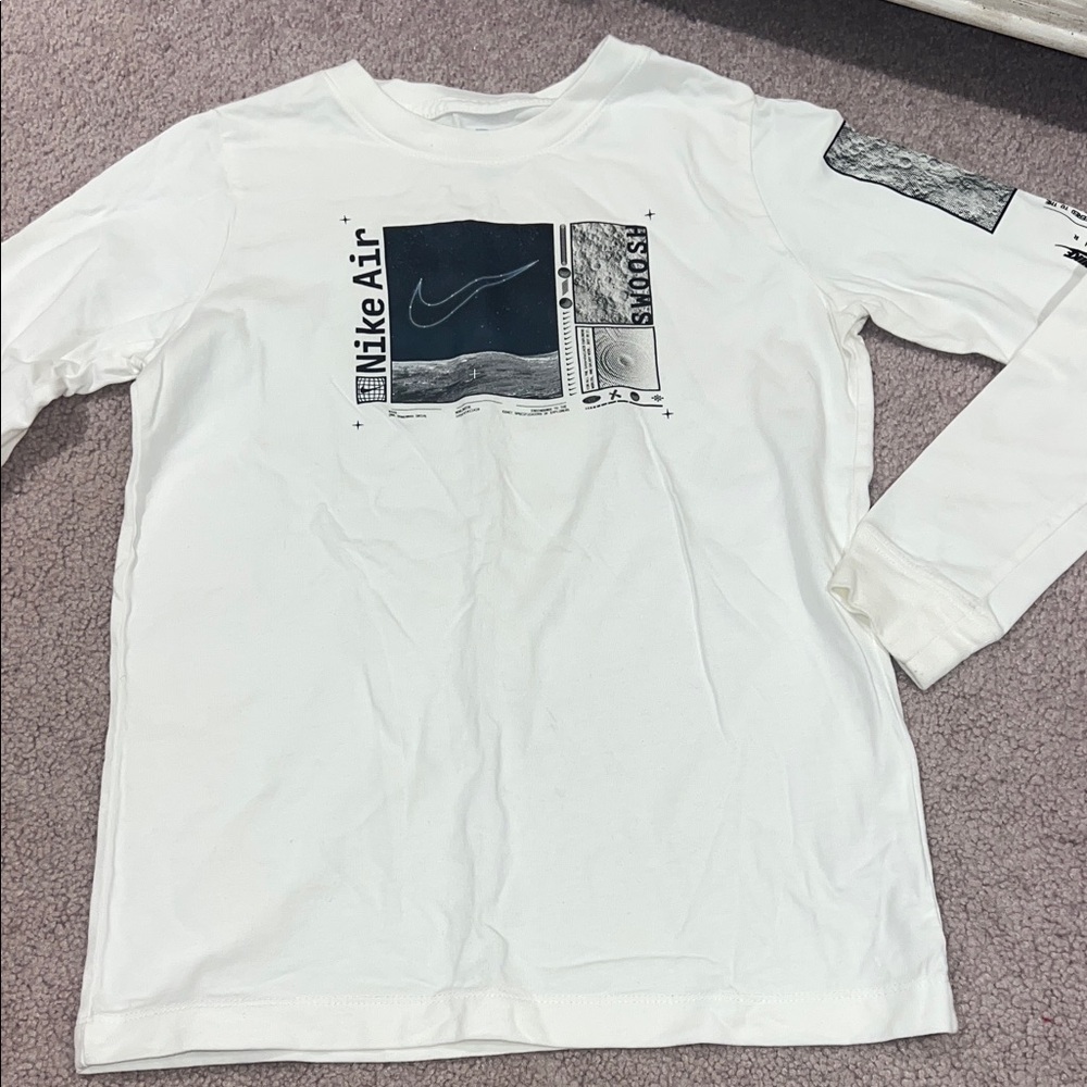 Nike White Long Sleeve with Black Graphics Medium